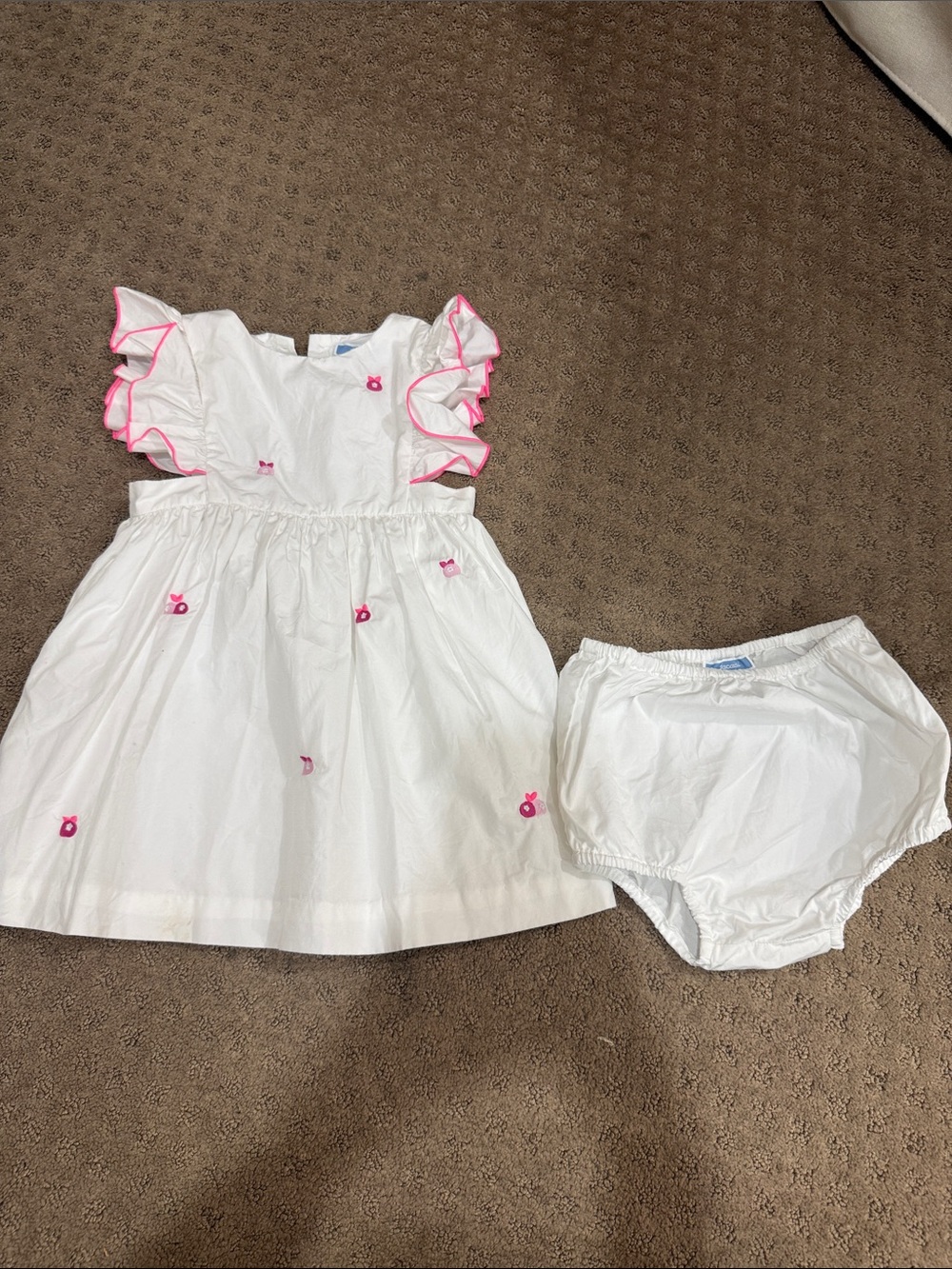 Jacadi White Dress with Pink Trim & Embroidered Accents